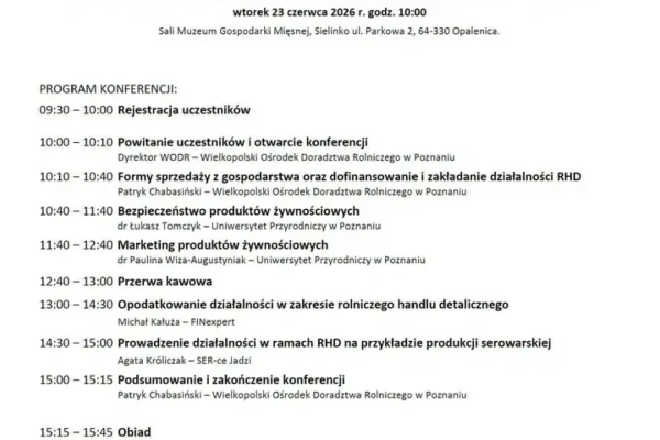 Bezpłatna konferencja o rolniczym handlu detalicznym w Sielinku