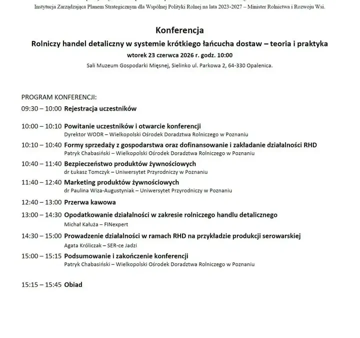 Bezpłatna konferencja o rolniczym handlu detalicznym w Sielinku