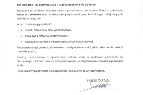 Utrudnienia w dostawie wody w gminie Gniezno 29 czerwca