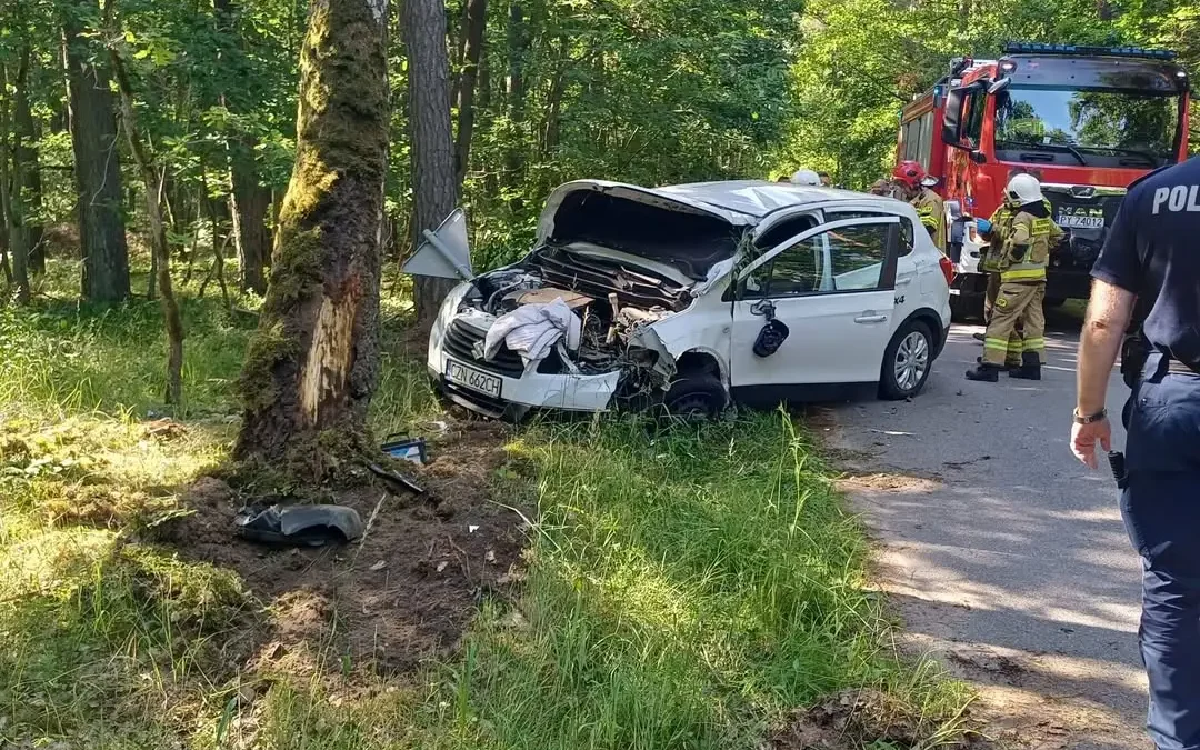 Wypadek w Gołąbkach: samochód uderzył w drzewo