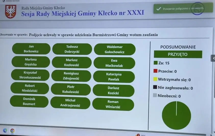 Rada Miejska w Kłecku jednogłośnie udzieliła wotum zaufania i absolutorium burmistrzowi