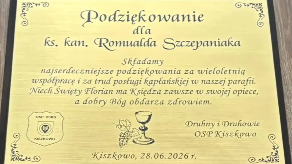 Podziękowania dla ks. Romualda Szczepaniaka po 30 latach posługi w parafii Kiszkowo