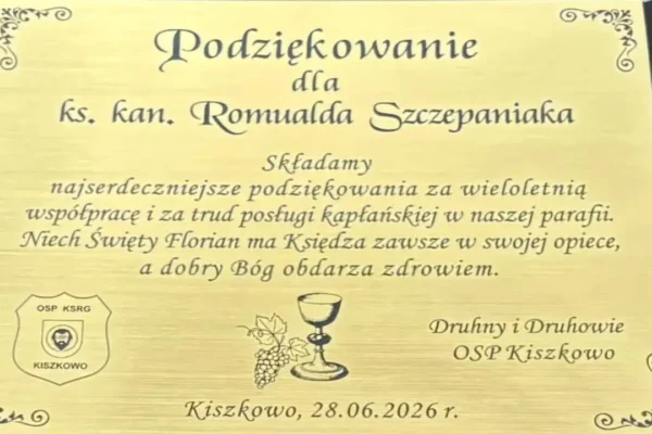 Podziękowania dla ks. Romualda Szczepaniaka po 30 latach posługi w parafii Kiszkowo