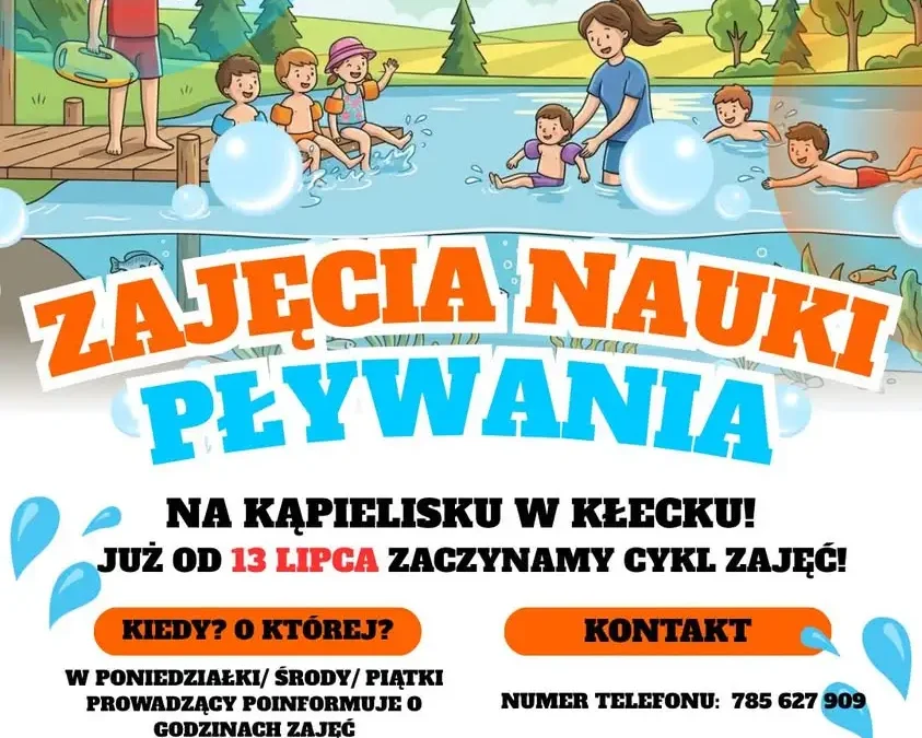 Nauka pływania na kąpielisku w Kłecku – start 13 lipca