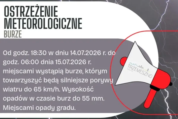 Ostrzeżenie meteorologiczne: burze z gradem i silnym wiatrem w gminie Trzemeszno