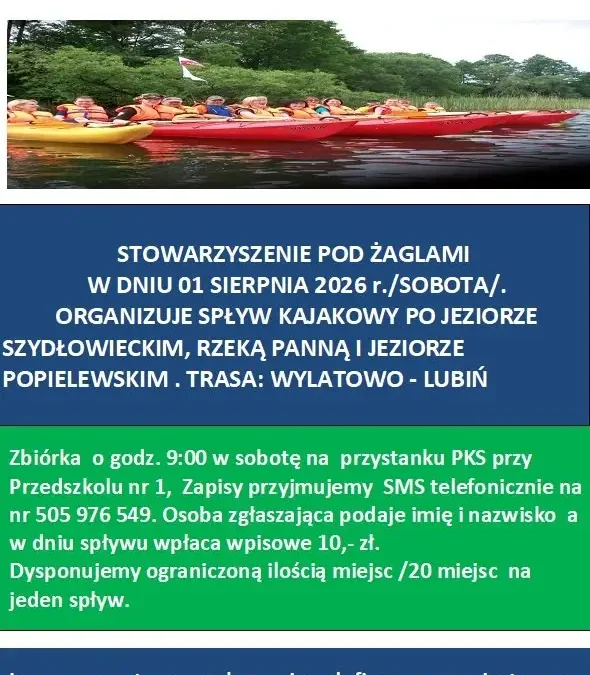 Spływ kajakowy Wylatowo – Lubiń już 1 sierpnia. Zapisy ruszają!