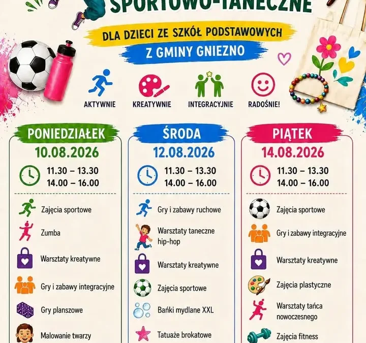 Bezpłatne wakacyjne zajęcia sportowo-taneczne dla dzieci z Gminy Gniezno