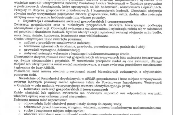 Powiatowy Lekarz Weterynarii w Gnieźnie przypomina o obowiązkach hodowców