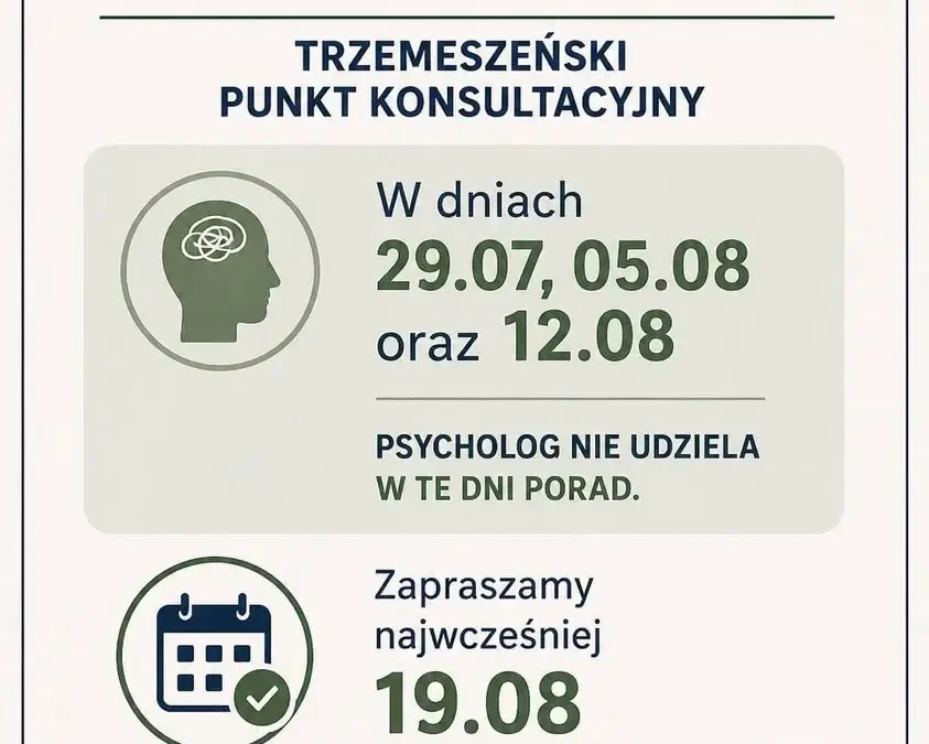 Psycholog w Trzemesznie nie udzieli porad w wybrane dni sierpnia