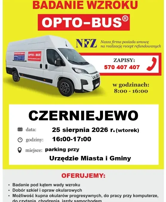 Bezpłatne badania wzroku w OPTO-BUSIE w Czerniejewie – 25 sierpnia
