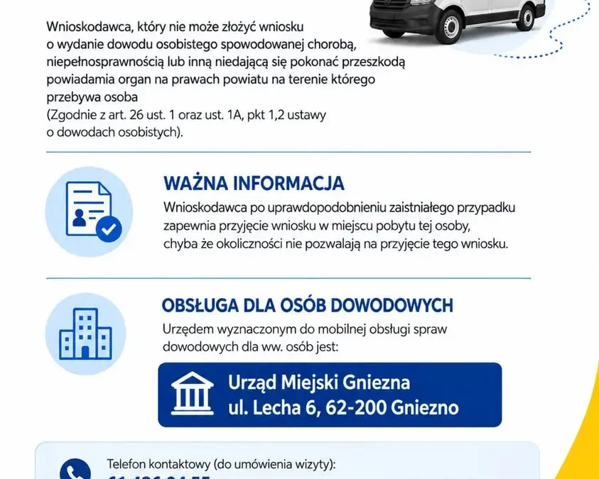 Mobilny punkt dowodowy dla mieszkańców Gminy Trzemeszno – pomoc w składaniu wniosków
