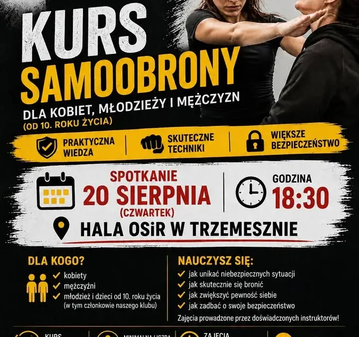 Bezpłatne zajęcia samoobrony w Trzemesznie – 20 sierpnia w hali OSiR