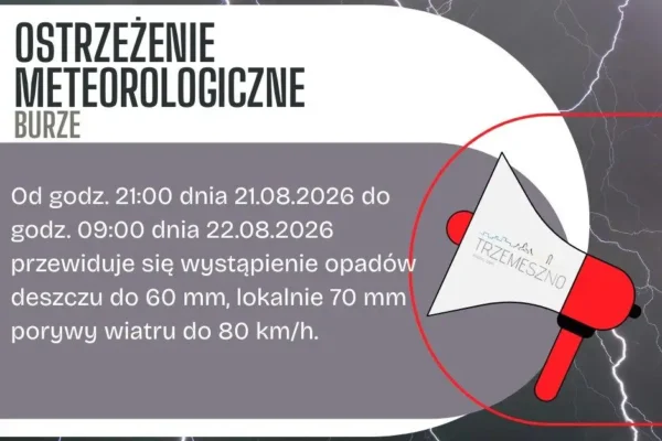 Ostrzeżenie IMGW: Burze z gradem i silnym wiatrem w nocy – mieszkańcy Trzemeszna muszą zachować ostrożność