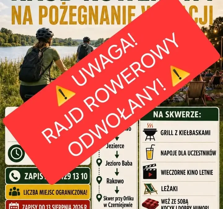 Rajd Rowerowy na Pożegnanie Wakacji odwołany z powodu złej pogody