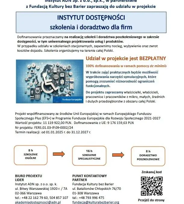 Bezpłatne szkolenia i doradztwo dla firm – projekt Instytut Dostępności
