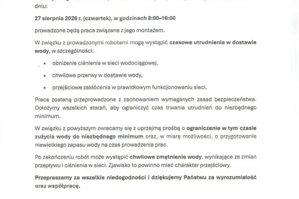 Utrudnienia w dostawie wody w Kalinie – montaż hydrantu przy PSZOK-u