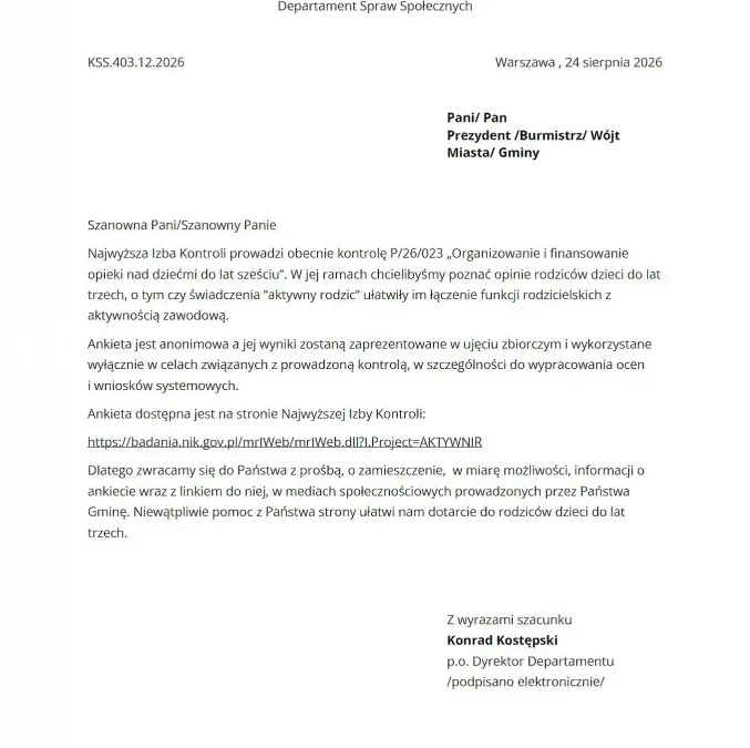NIK kontroluje opiekę nad dziećmi do lat 6 w gminie Czerniejewo