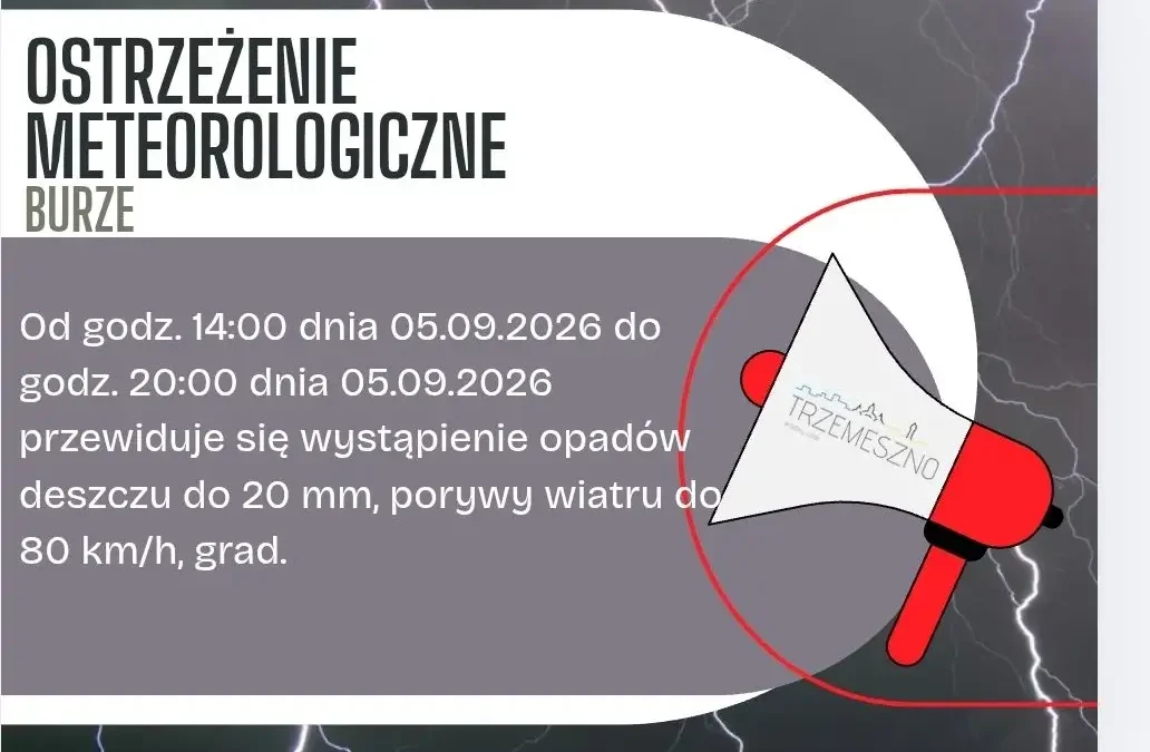 Ostrzeżenie meteorologiczne: burze z gradem na terenie gminy Trzemeszno