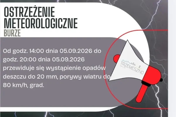 Ostrzeżenie meteorologiczne: burze z gradem na terenie gminy Trzemeszno