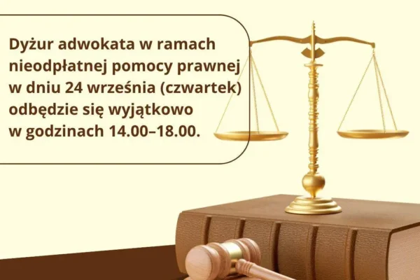 Trzemeszno: zmiana godzin dyżuru adwokata w ramach nieodpłatnej pomocy prawnej