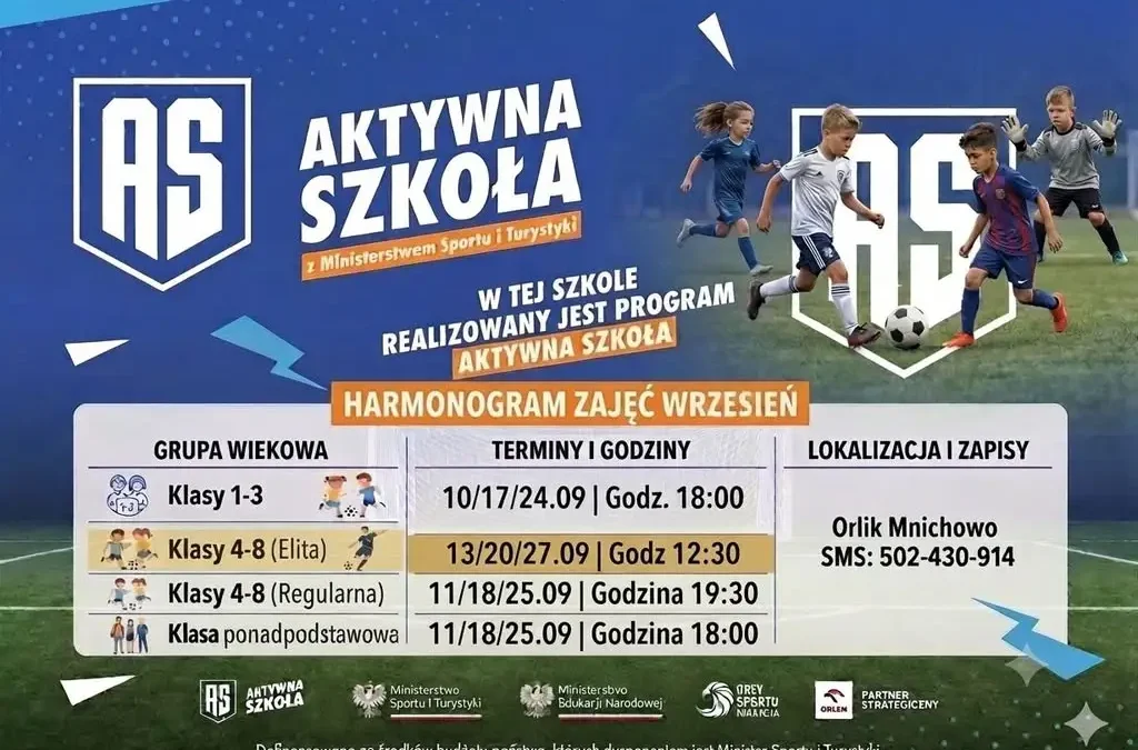 Aktywna Szkoła wraca na Orlik w Mnichowie – nowy harmonogram zajęć