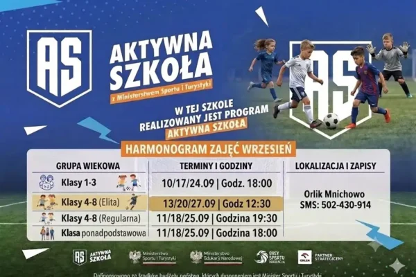 Aktywna Szkoła wraca na Orlik w Mnichowie – nowy harmonogram zajęć