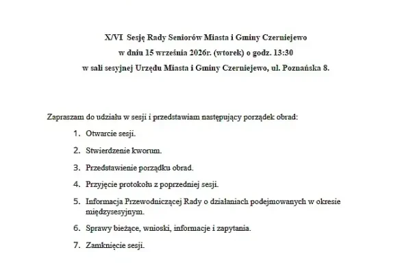 Rada Seniorów w Czerniejewie zbierze się na sesji 15 września