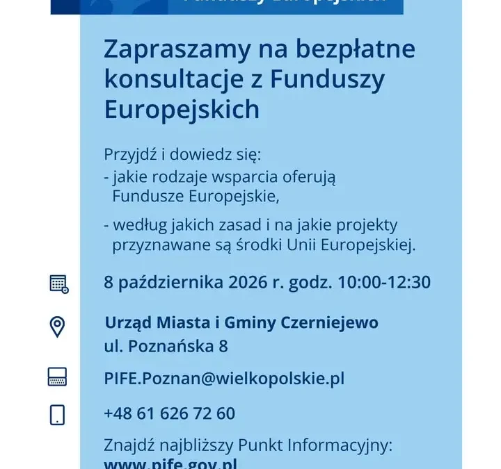 Mobilne Punkty Informacyjne Funduszy Europejskich w Czerniejewie – bezpłatne konsultacje 8 października