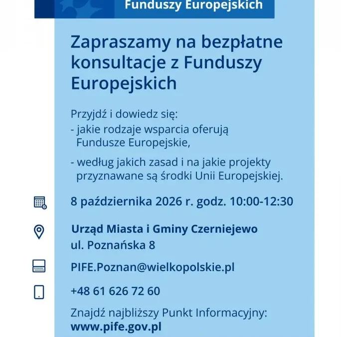 Mobilne Punkty Informacyjne Funduszy Europejskich w Czerniejewie – bezpłatne konsultacje 8 października 2026