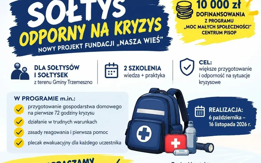 Sołtysi z Gminy Trzemeszno nauczą się reagować w kryzysie. Rusza projekt „Sołtys odporny na kryzys”