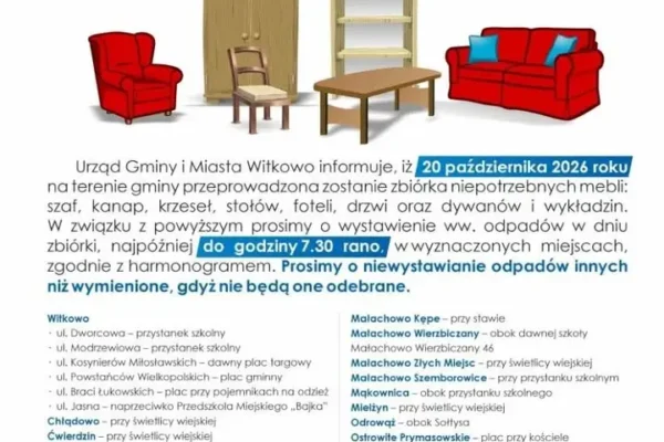 Witkowo: jutro odbiór odpadów wielkogabarytowych – wystaw meble do 7:30