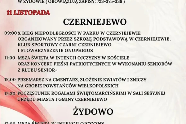 Czerniejewo i Żydów zapraszają na obchody 108. rocznicy odzyskania niepodległości