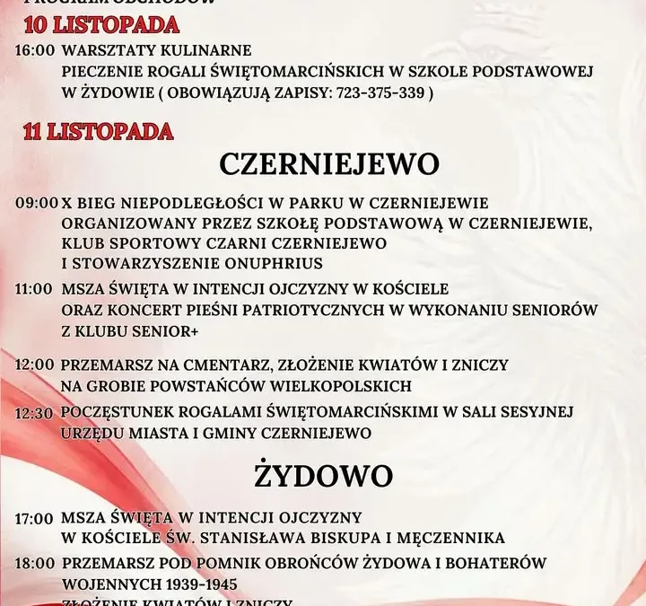 Czerniejewo i Żydów zapraszają na obchody 108. rocznicy odzyskania niepodległości