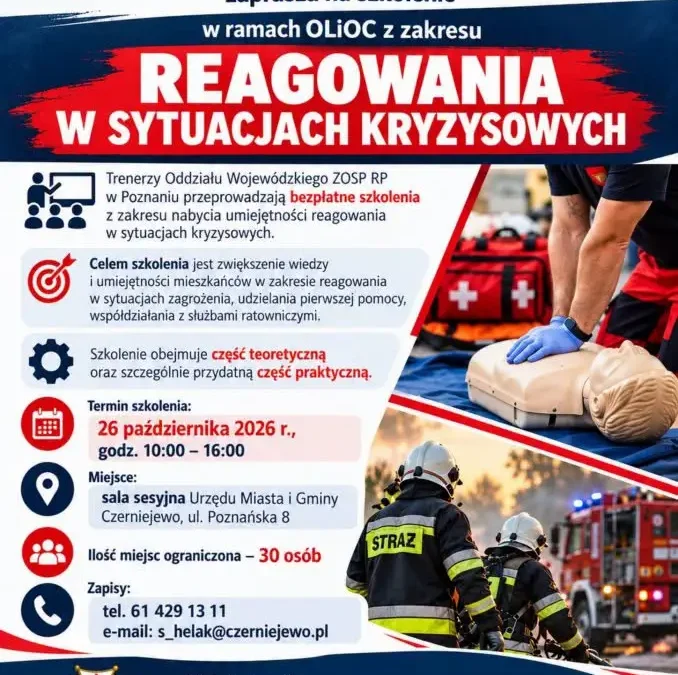 Bezpłatne szkolenie z reagowania w kryzysie – Czerniejewo zaprasza mieszkańców