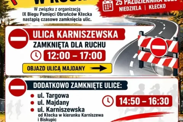 IX Bieg Pamięci Obrońców Kłecka – utrudnienia w ruchu