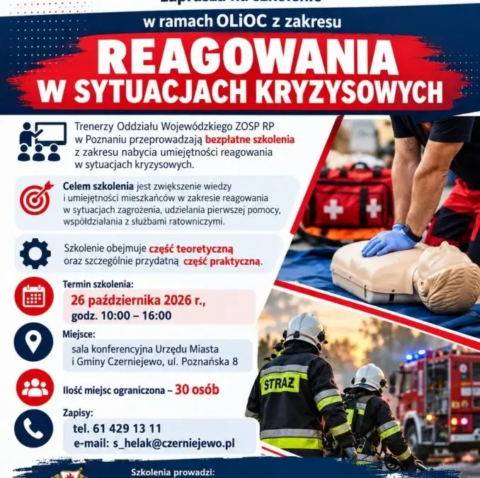 Bezpłatne szkolenie z pierwszej pomocy i reagowania w zagrożeniach w Czerniejewie